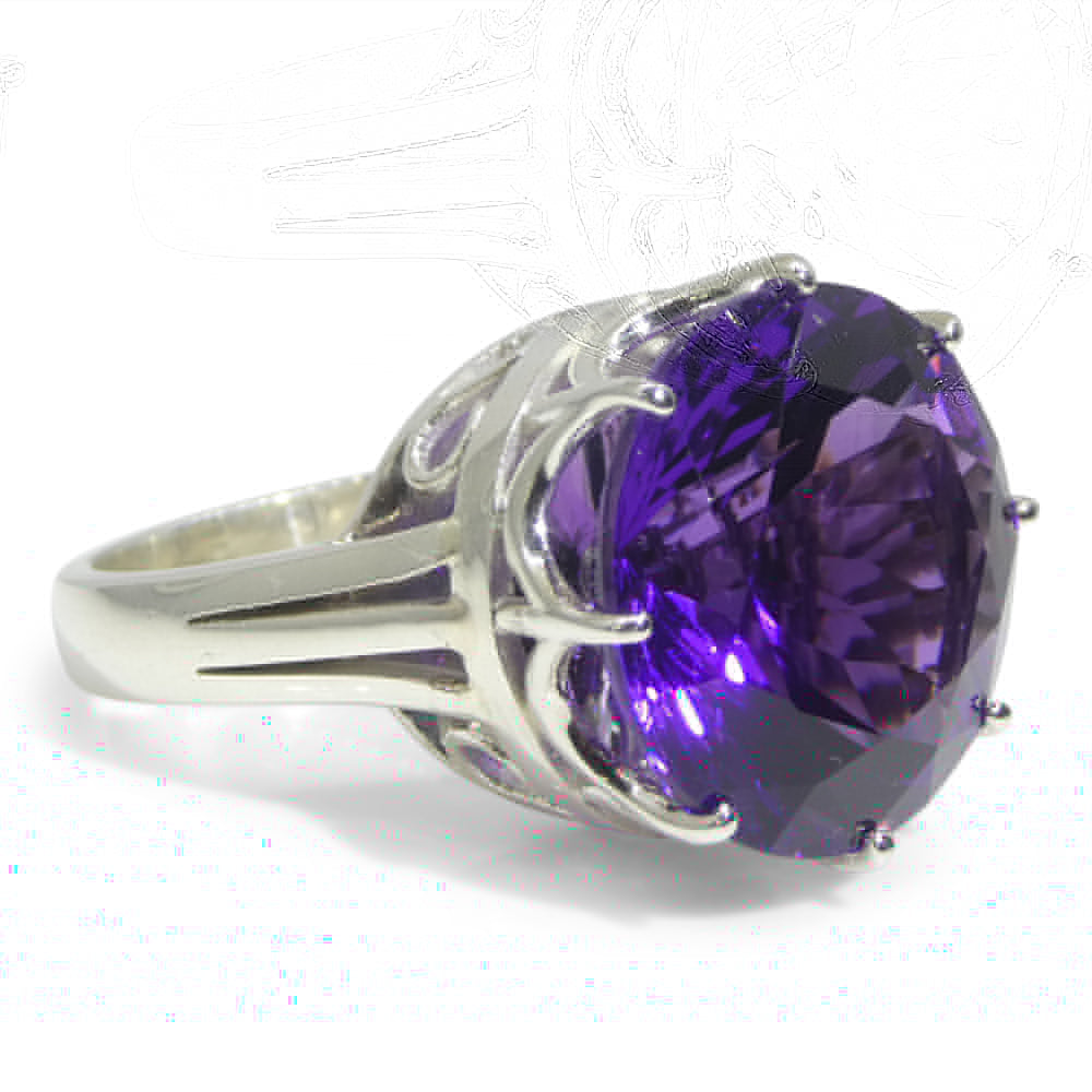 20.62ct Round Purple Amethyst Statement Crown Ring set in Sterling Silver - Skyjems Wholesale Gemstones