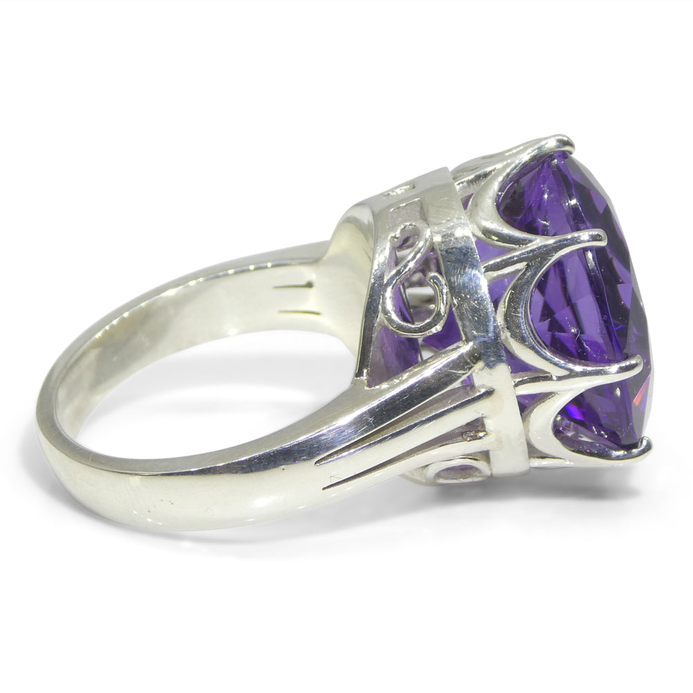 20.62ct Round Purple Amethyst Statement Crown Ring set in Sterling Silver - Skyjems Wholesale Gemstones