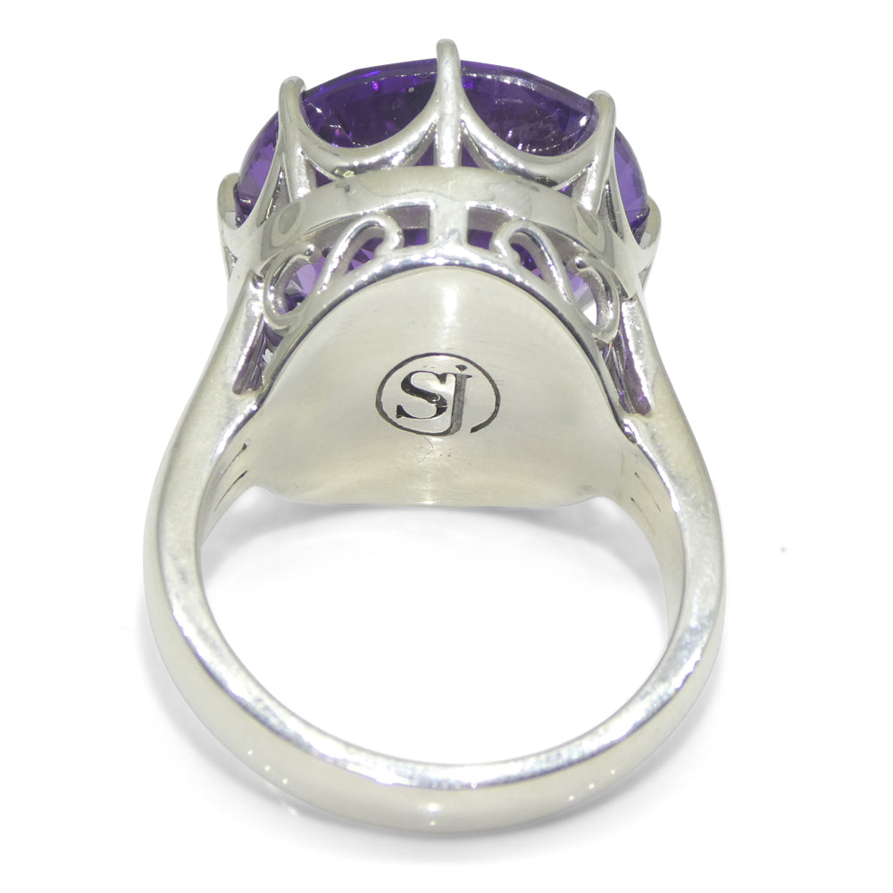 20.62ct Round Purple Amethyst Statement Crown Ring set in Sterling Silver - Skyjems Wholesale Gemstones
