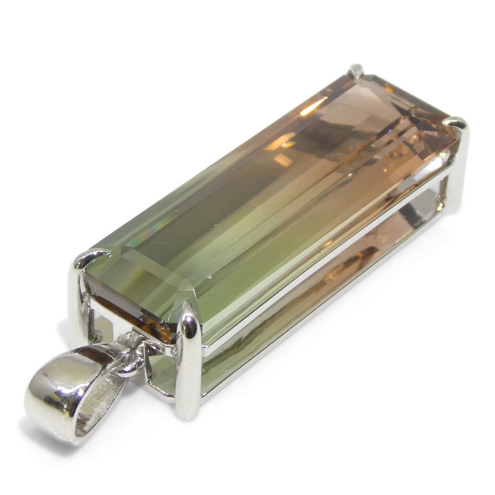 30.21ct Emerald Cut Pink & Bluish Green Tourmaline Pendant in 18k White Gold, GIA Certified Museum Grade - Skyjems Wholesale Gemstones