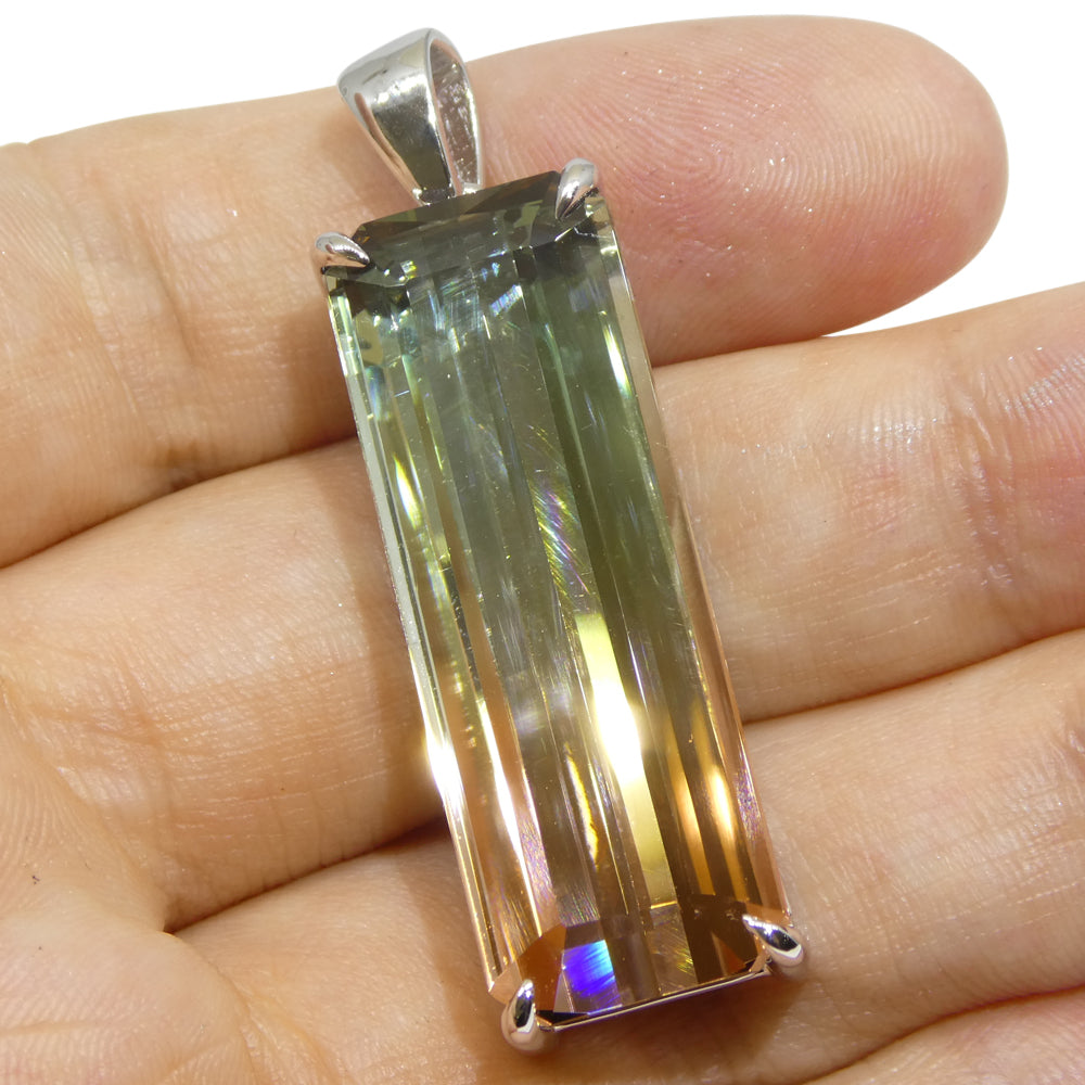 30.21ct Emerald Cut Pink & Bluish Green Tourmaline Pendant in 18k White Gold, GIA Certified Museum Grade - Skyjems Wholesale Gemstones
