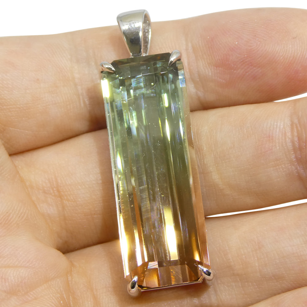 30.21ct Emerald Cut Pink & Bluish Green Tourmaline Pendant in 18k White Gold, GIA Certified Museum Grade - Skyjems Wholesale Gemstones