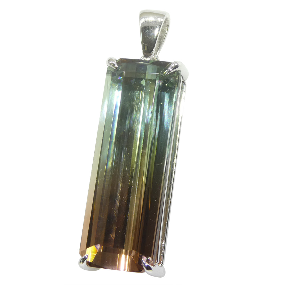 30.21ct Emerald Cut Pink & Bluish Green Tourmaline Pendant in 18k White Gold, GIA Certified Museum Grade - Skyjems Wholesale Gemstones
