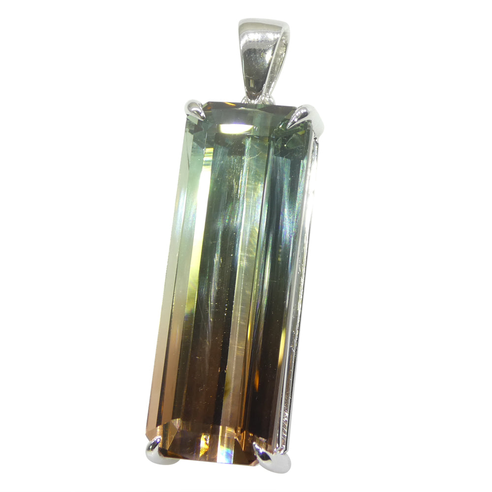 30.21ct Emerald Cut Pink & Bluish Green Tourmaline Pendant in 18k White Gold, GIA Certified Museum Grade - Skyjems Wholesale Gemstones