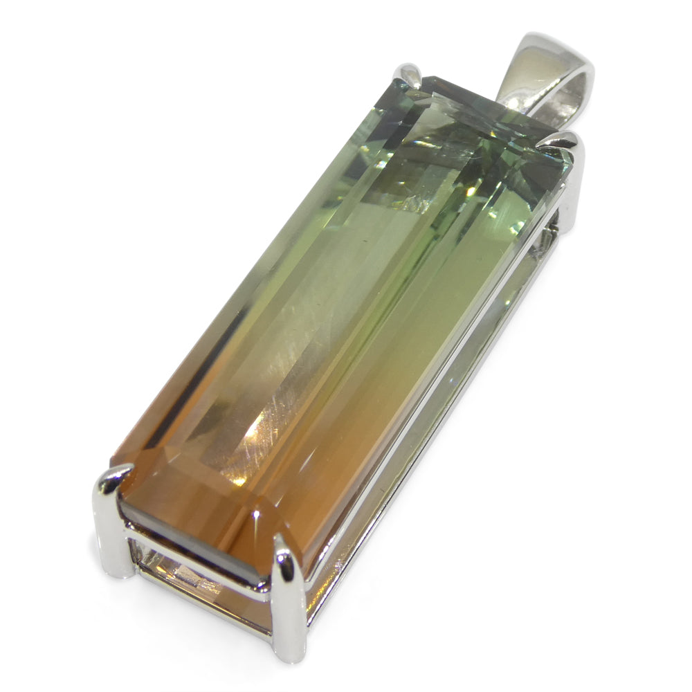 30.21ct Emerald Cut Pink & Bluish Green Tourmaline Pendant in 18k White Gold, GIA Certified Museum Grade - Skyjems Wholesale Gemstones
