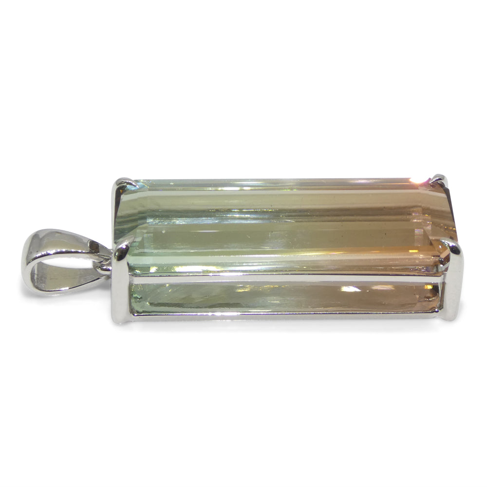 30.21ct Emerald Cut Pink & Bluish Green Tourmaline Pendant in 18k White Gold, GIA Certified Museum Grade - Skyjems Wholesale Gemstones