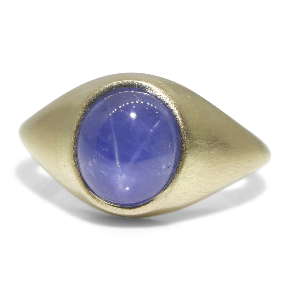 5.30ct Blue Star Sapphire Signet Ring set in 14k Yellow Gold - Skyjems Wholesale Gemstones