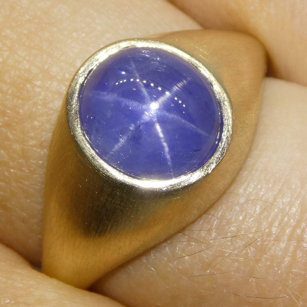 5.30ct Blue Star Sapphire Signet Ring set in 14k Yellow Gold - Skyjems Wholesale Gemstones