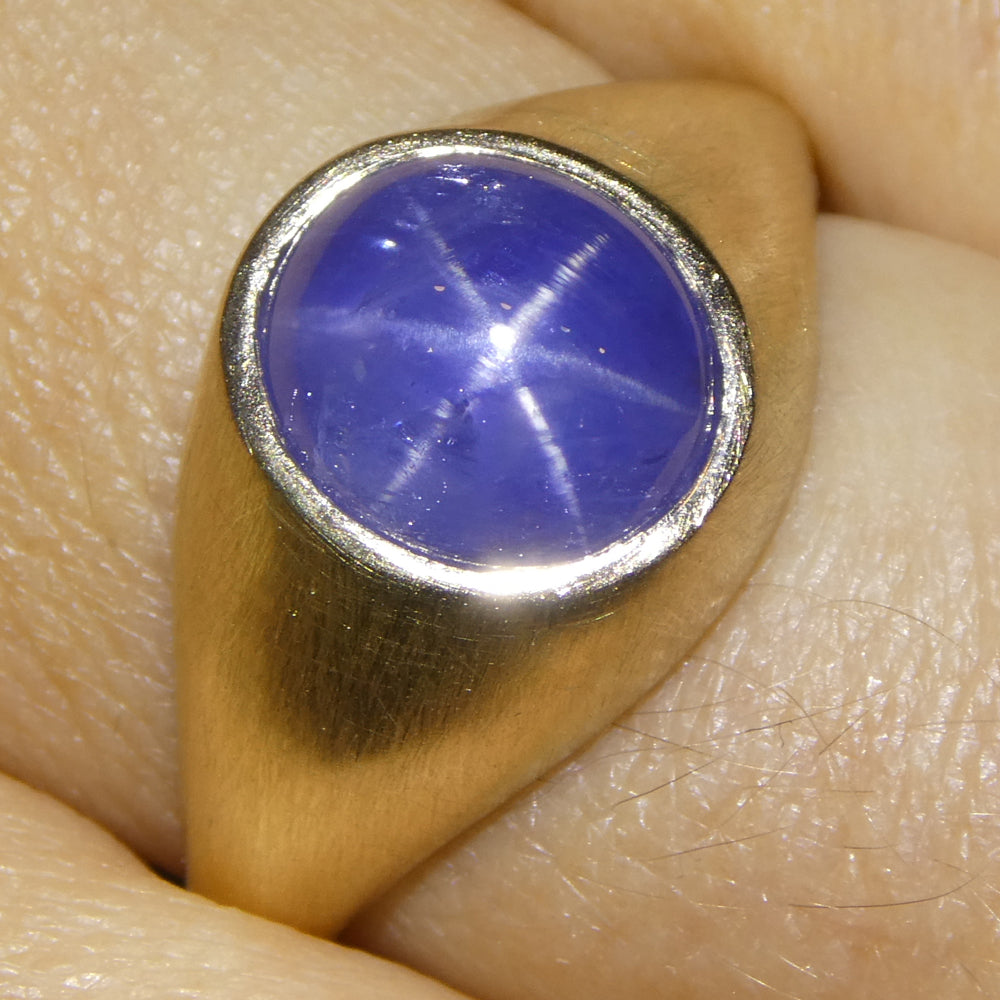 5.30ct Blue Star Sapphire Signet Ring set in 14k Yellow Gold - Skyjems Wholesale Gemstones