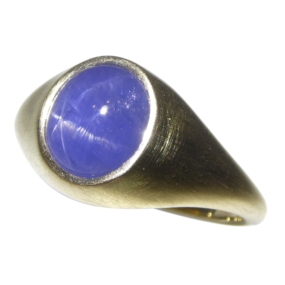 5.30ct Blue Star Sapphire Signet Ring set in 14k Yellow Gold - Skyjems Wholesale Gemstones