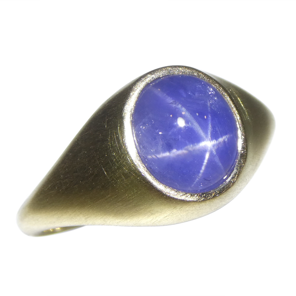 5.30ct Blue Star Sapphire Signet Ring set in 14k Yellow Gold - Skyjems Wholesale Gemstones