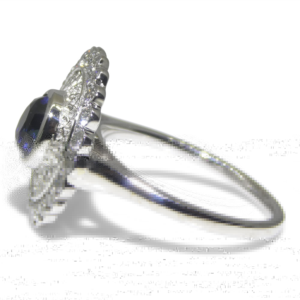 1.78ct Round Blue Sapphire, Diamond Engagement Ring set in 18k White Gold, GIA Certified Unheated - Skyjems Wholesale Gemstones