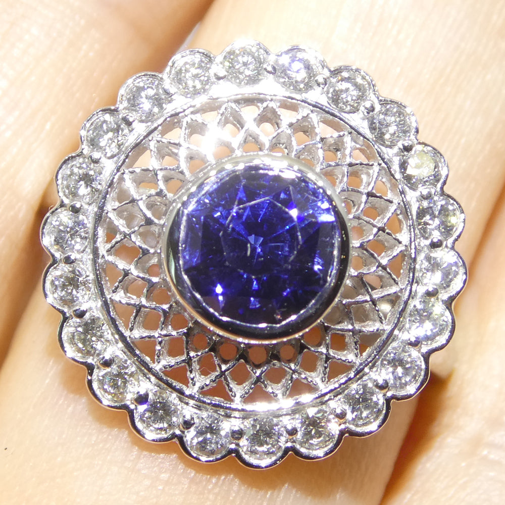 1.78ct Round Blue Sapphire, Diamond Engagement Ring set in 18k White Gold, GIA Certified Unheated - Skyjems Wholesale Gemstones