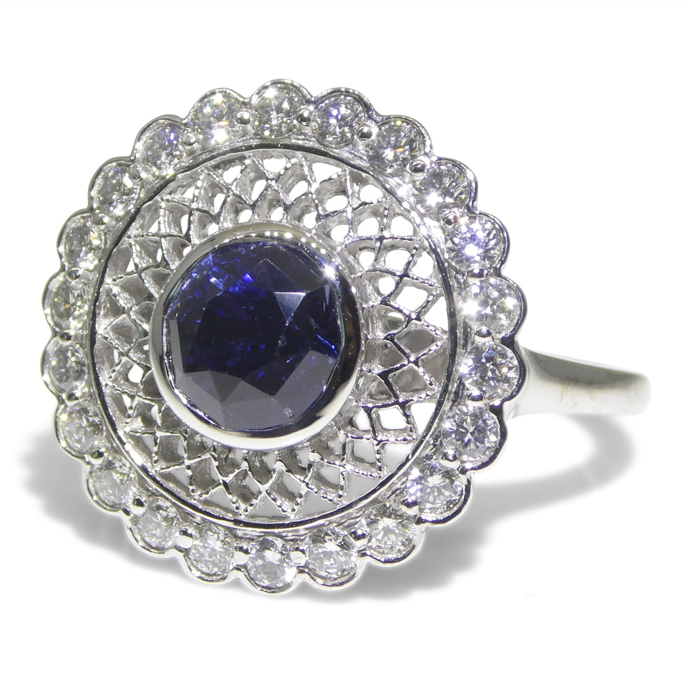 1.78ct Round Blue Sapphire, Diamond Engagement Ring set in 18k White Gold, GIA Certified Unheated - Skyjems Wholesale Gemstones