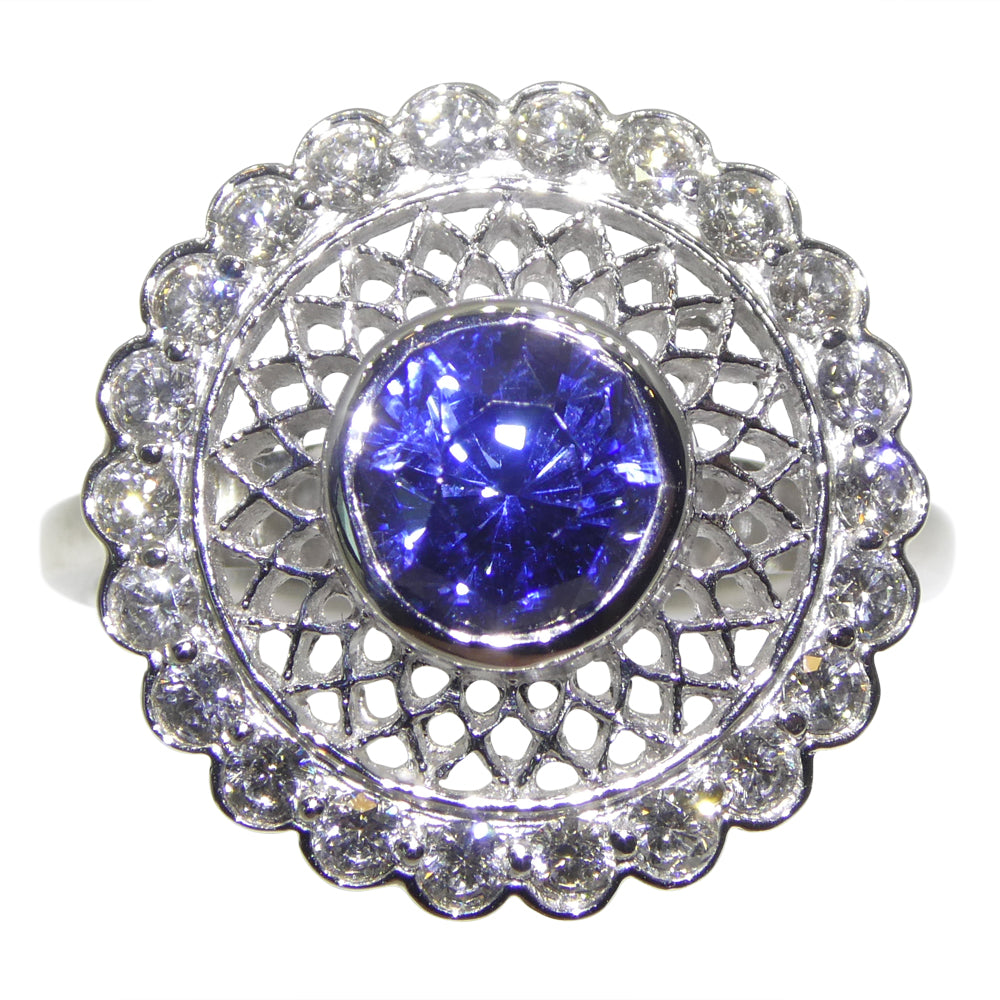 1.78ct Round Blue Sapphire, Diamond Engagement Ring set in 18k White Gold, GIA Certified Unheated - Skyjems Wholesale Gemstones