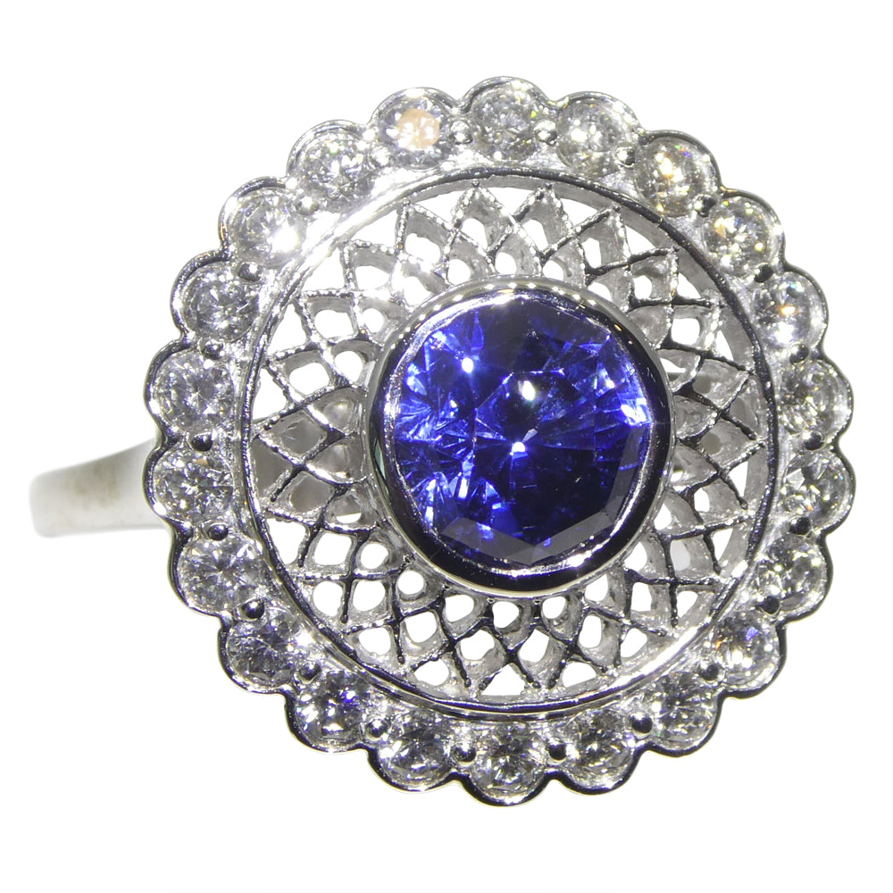 1.78ct Round Blue Sapphire, Diamond Engagement Ring set in 18k White Gold, GIA Certified Unheated - Skyjems Wholesale Gemstones