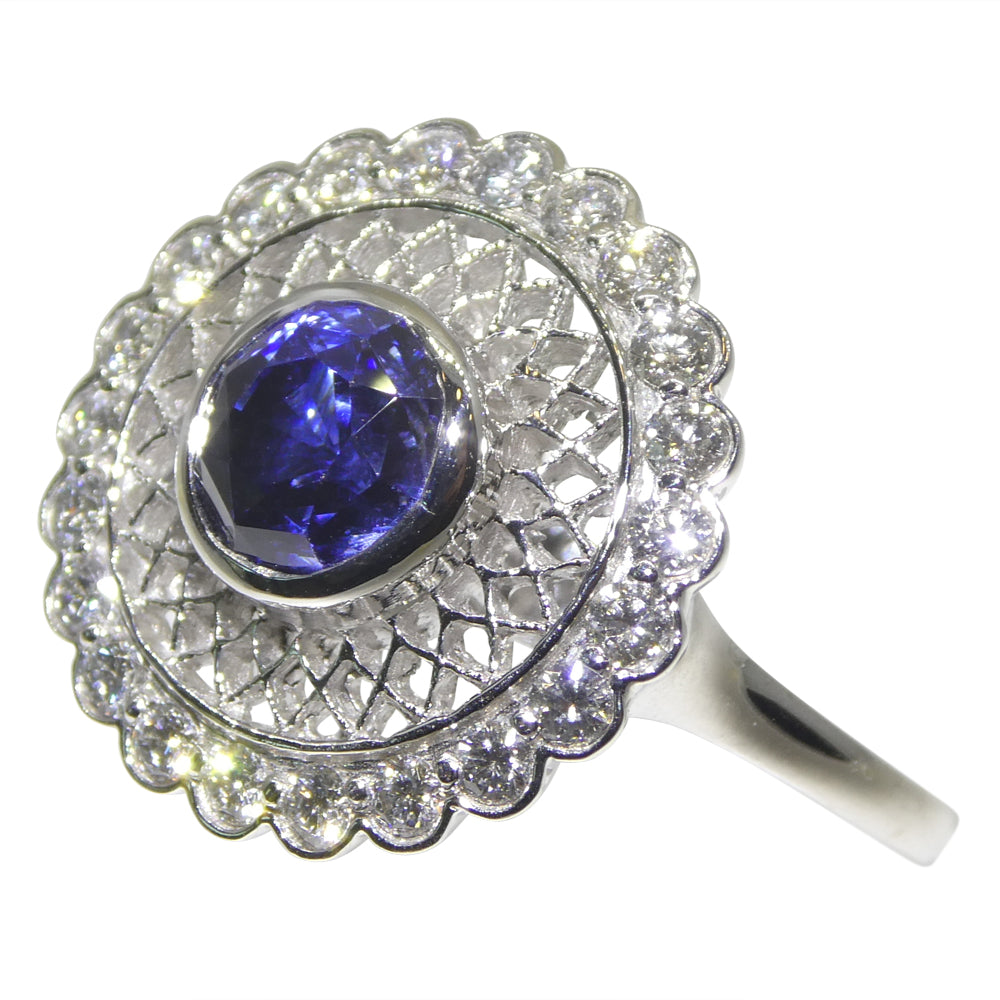 1.78ct Round Blue Sapphire, Diamond Engagement Ring set in 18k White Gold, GIA Certified Unheated - Skyjems Wholesale Gemstones