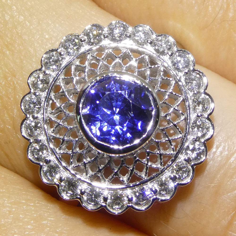 1.78ct Round Blue Sapphire, Diamond Engagement Ring set in 18k White Gold, GIA Certified Unheated - Skyjems Wholesale Gemstones