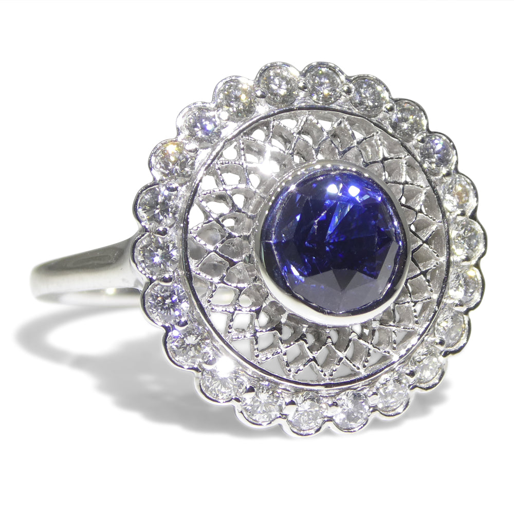 1.78ct Round Blue Sapphire, Diamond Engagement Ring set in 18k White Gold, GIA Certified Unheated - Skyjems Wholesale Gemstones