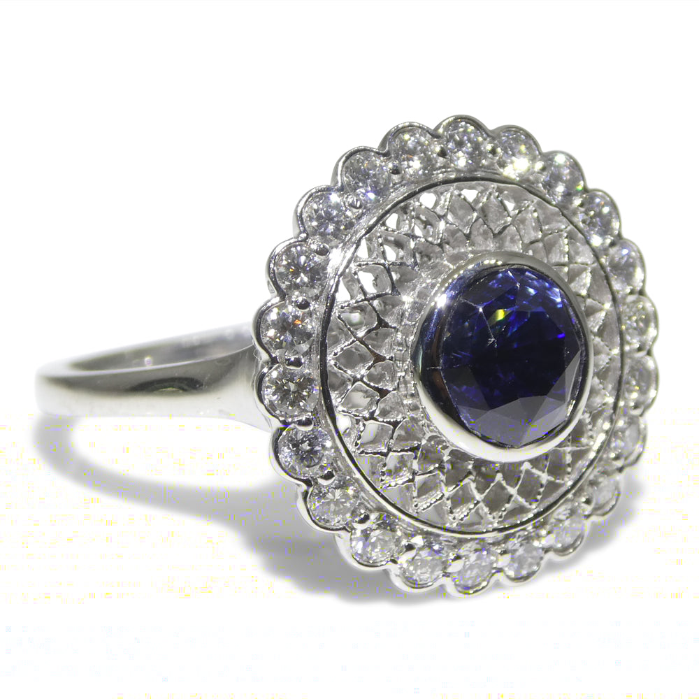 1.78ct Round Blue Sapphire, Diamond Engagement Ring set in 18k White Gold, GIA Certified Unheated - Skyjems Wholesale Gemstones