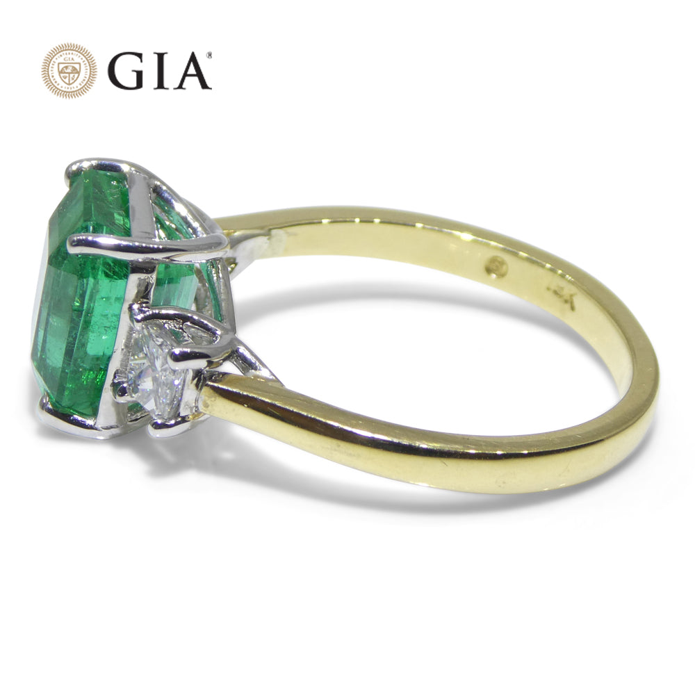 3.64ct Green Emerald, Diamond Ring set in 18k White and Yellow Gold, GIA Certified Zambian - Skyjems Wholesale Gemstones