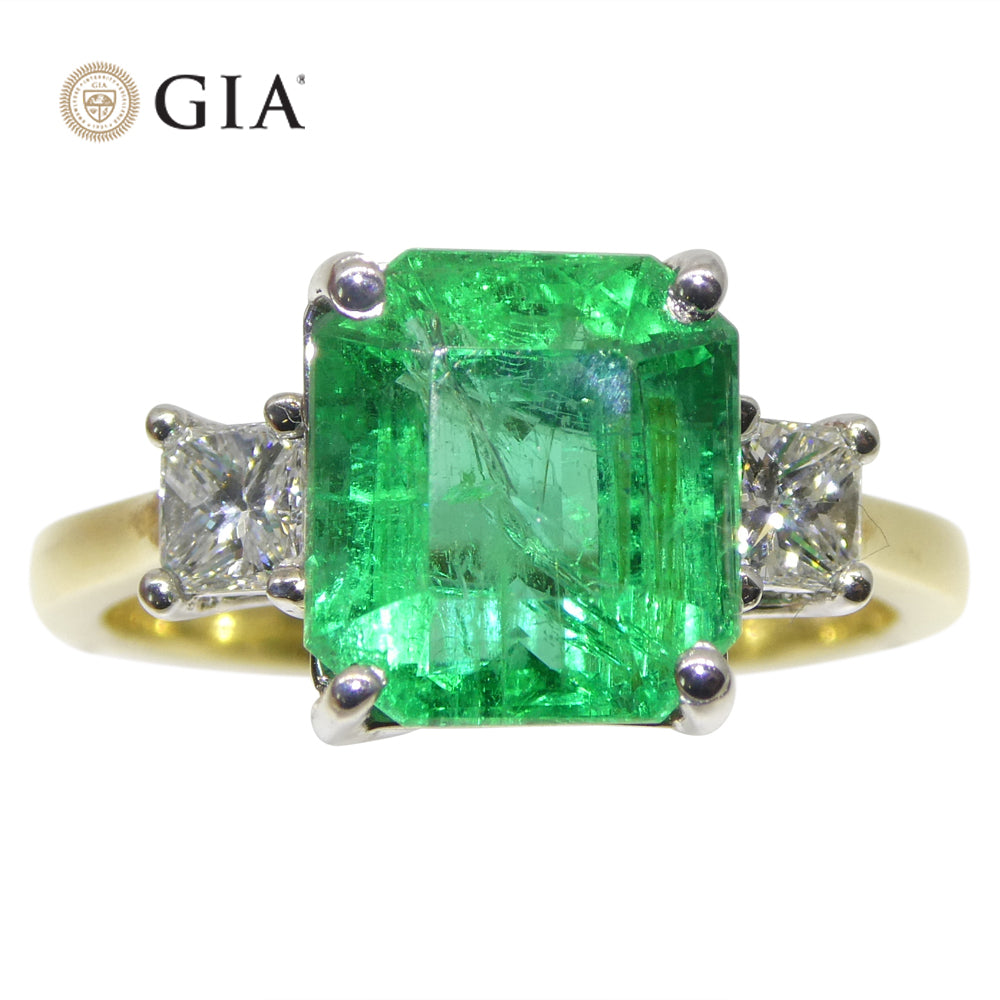 3.64ct Green Emerald, Diamond Ring set in 18k White and Yellow Gold, GIA Certified Zambian - Skyjems Wholesale Gemstones