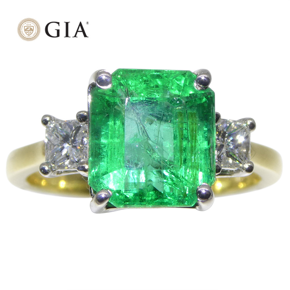 3.64ct Green Emerald, Diamond Ring set in 18k White and Yellow Gold, GIA Certified Zambian - Skyjems Wholesale Gemstones