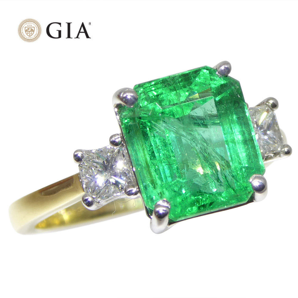 3.64ct Green Emerald, Diamond Ring set in 18k White and Yellow Gold, GIA Certified Zambian - Skyjems Wholesale Gemstones