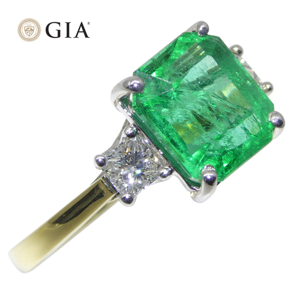 3.64ct Green Emerald, Diamond Ring set in 18k White and Yellow Gold, GIA Certified Zambian - Skyjems Wholesale Gemstones