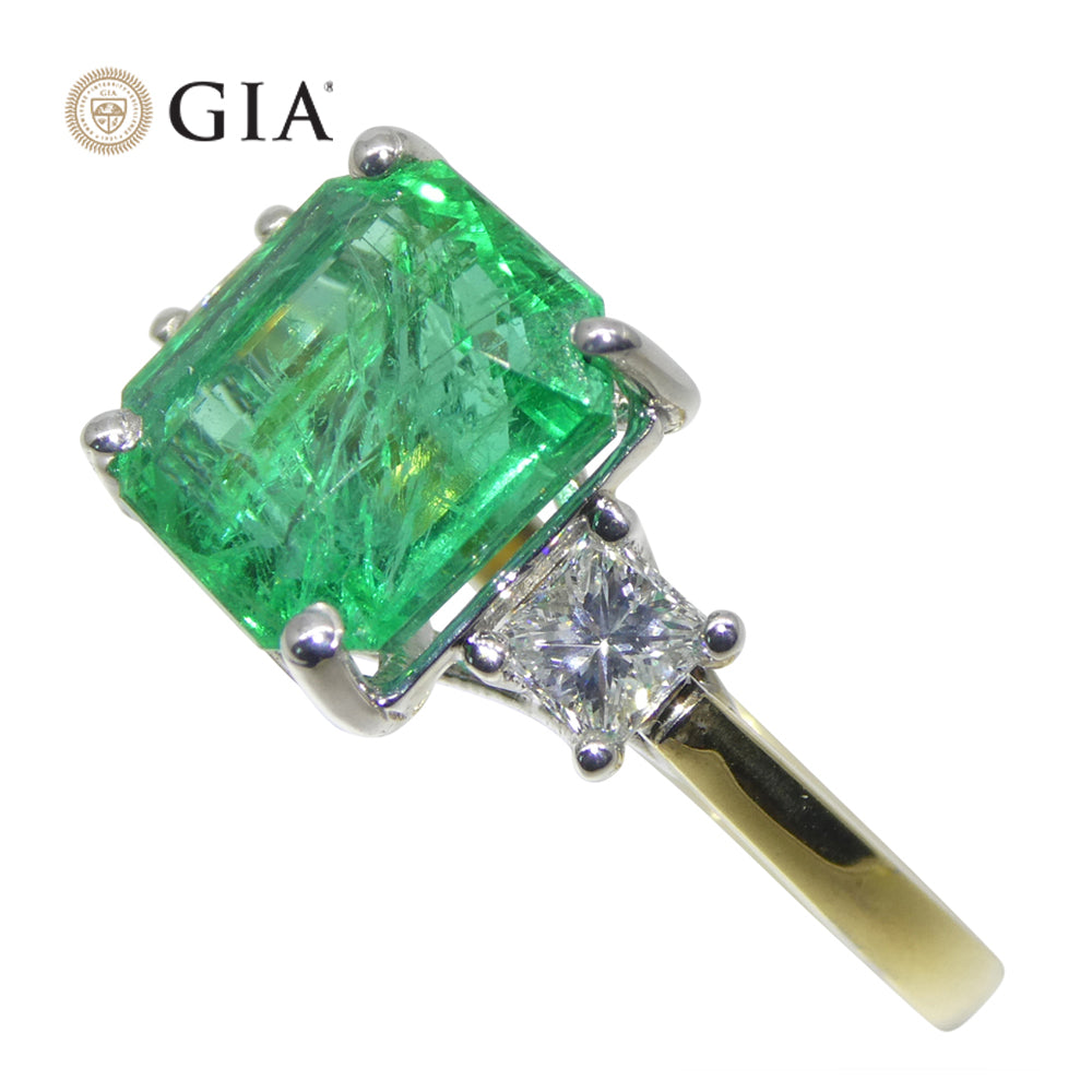 3.64ct Green Emerald, Diamond Ring set in 18k White and Yellow Gold, GIA Certified Zambian - Skyjems Wholesale Gemstones