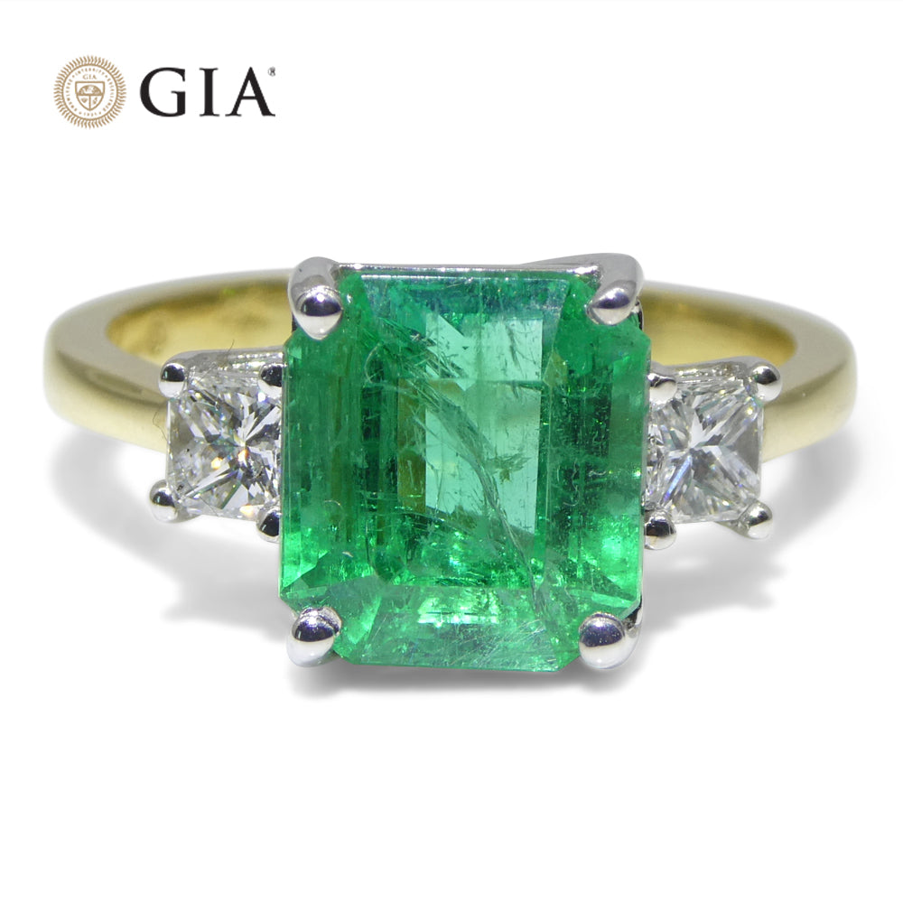 3.64ct Green Emerald, Diamond Ring set in 18k White and Yellow Gold, GIA Certified Zambian - Skyjems Wholesale Gemstones