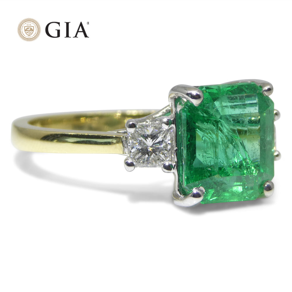 3.64ct Green Emerald, Diamond Ring set in 18k White and Yellow Gold, GIA Certified Zambian - Skyjems Wholesale Gemstones