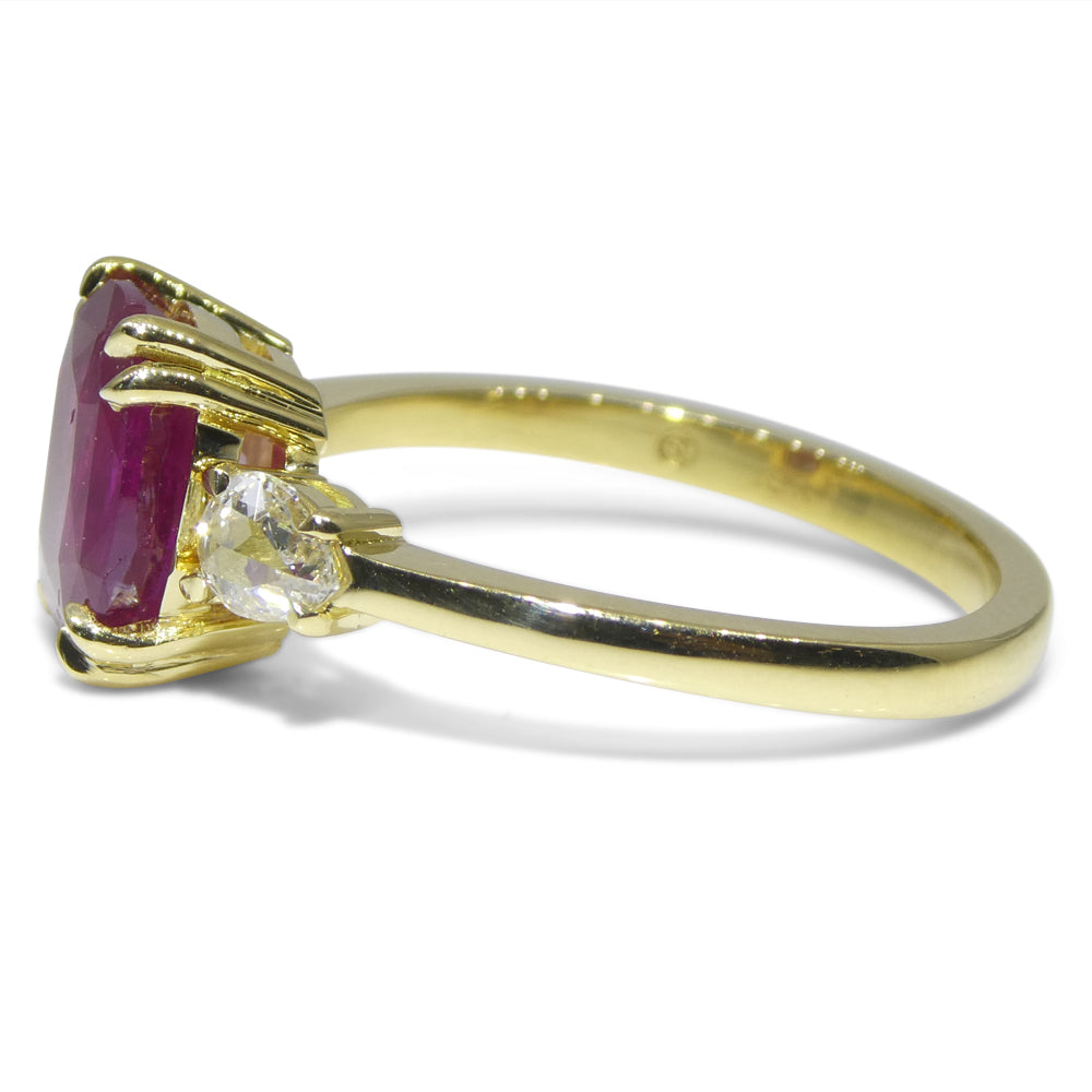 3.01ct Cushion Red Ruby, Rose Cut Diamond Engagement Ring set in 18k Yellow Gold, GIA Certified Unheated - Skyjems Wholesale Gemstones
