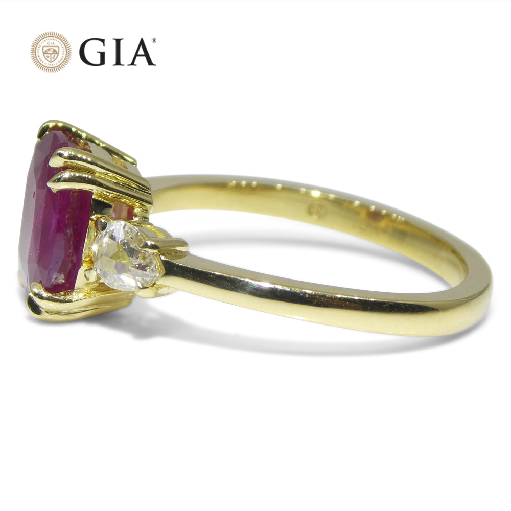 3.01ct Cushion Red Ruby, Rose Cut Diamond Engagement Ring set in 18k Yellow Gold, GIA Certified Unheated - Skyjems Wholesale Gemstones