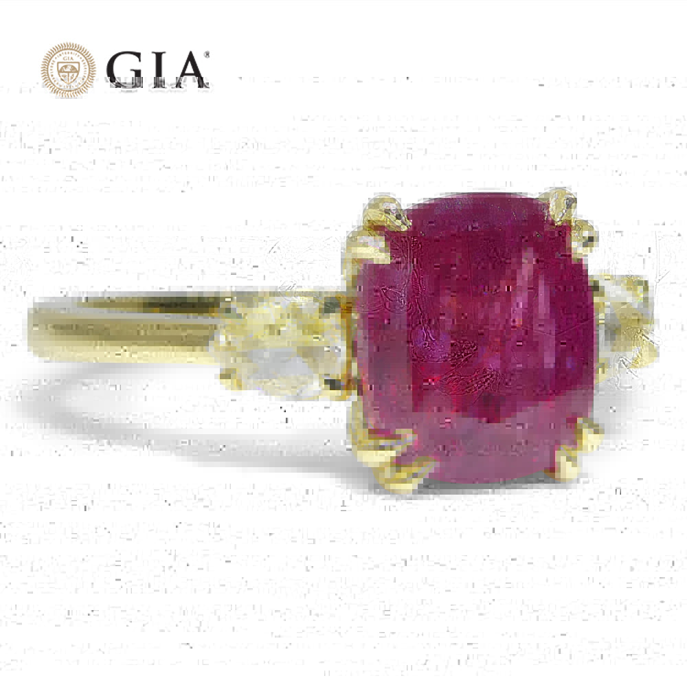 3.01ct Cushion Red Ruby, Rose Cut Diamond Engagement Ring set in 18k Yellow Gold, GIA Certified Unheated - Skyjems Wholesale Gemstones