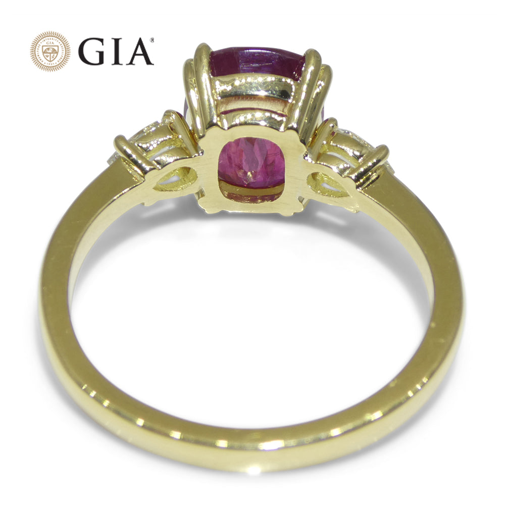 3.01ct Cushion Red Ruby, Rose Cut Diamond Engagement Ring set in 18k Yellow Gold, GIA Certified Unheated - Skyjems Wholesale Gemstones