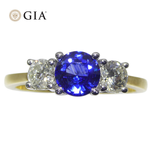 1.05ct Round Blue Sapphire, Diamond Ring set in 18k White and Yellow Gold, GIA Certified Sri Lanka - Skyjems Wholesale Gemstones