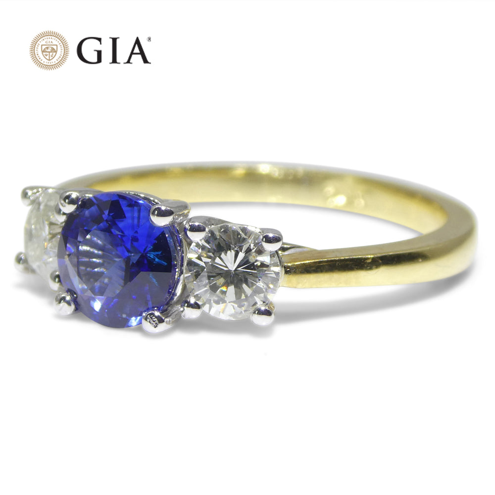 1.05ct Round Blue Sapphire, Diamond Ring set in 18k White and Yellow Gold, GIA Certified Sri Lanka - Skyjems Wholesale Gemstones
