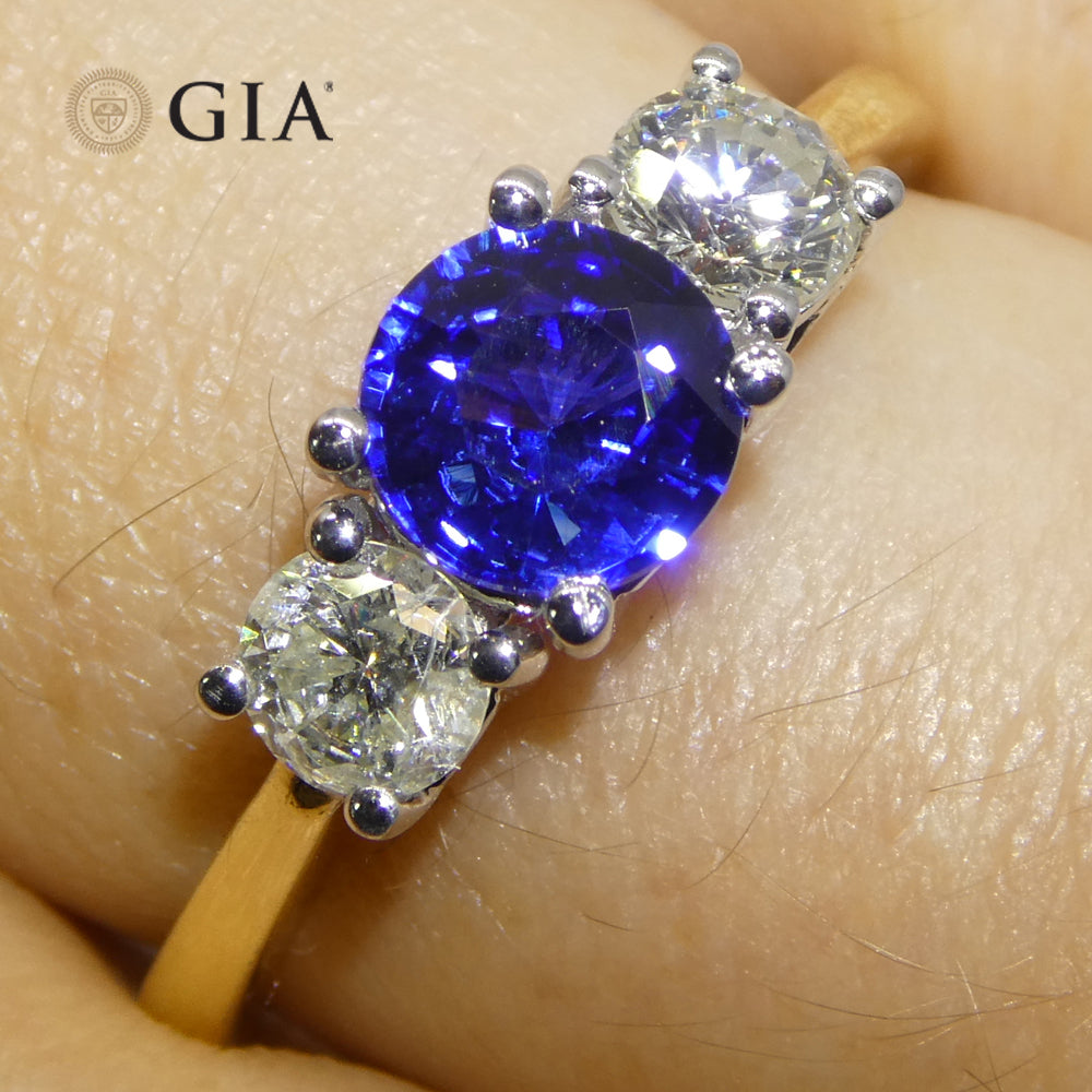 1.05ct Round Blue Sapphire, Diamond Ring set in 18k White and Yellow Gold, GIA Certified Sri Lanka - Skyjems Wholesale Gemstones
