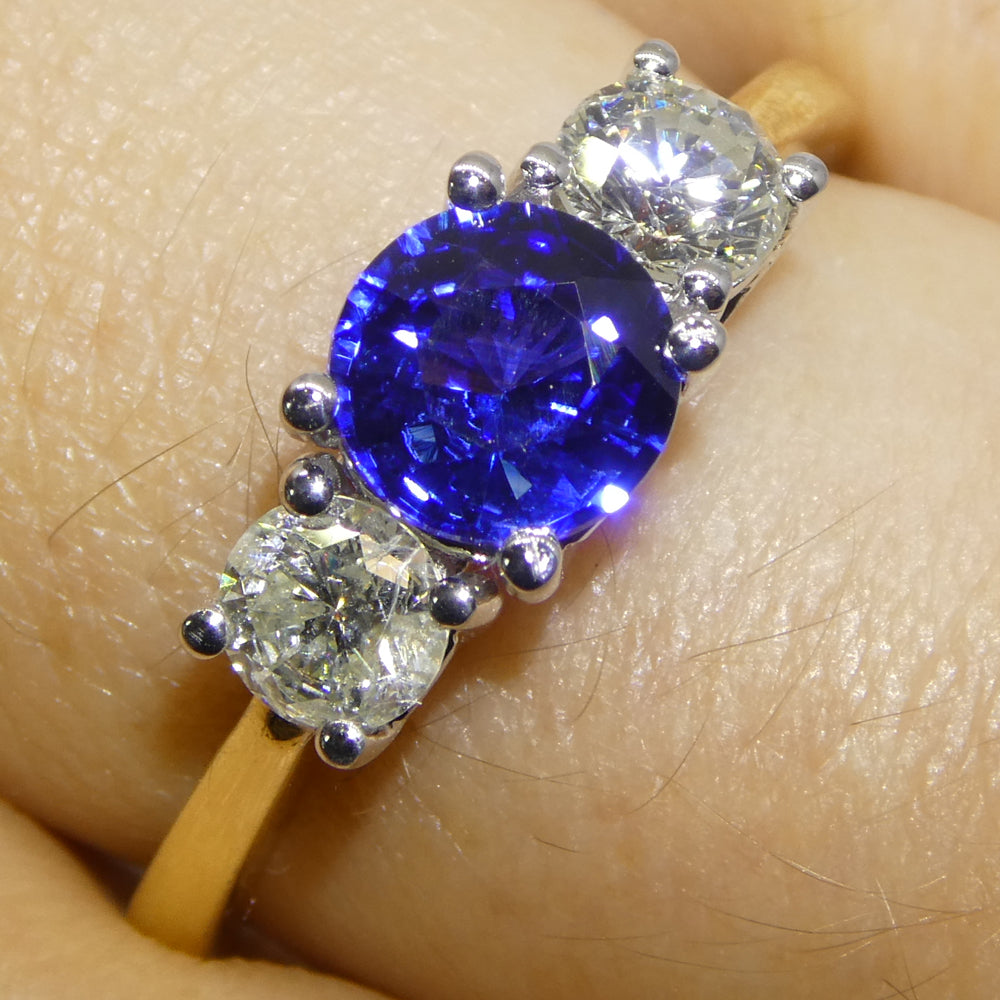 1.05ct Round Blue Sapphire, Diamond Ring set in 18k White and Yellow Gold, GIA Certified Sri Lanka - Skyjems Wholesale Gemstones