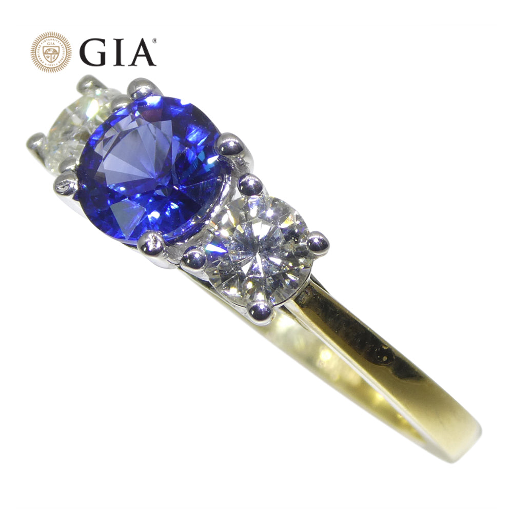 1.05ct Round Blue Sapphire, Diamond Ring set in 18k White and Yellow Gold, GIA Certified Sri Lanka - Skyjems Wholesale Gemstones