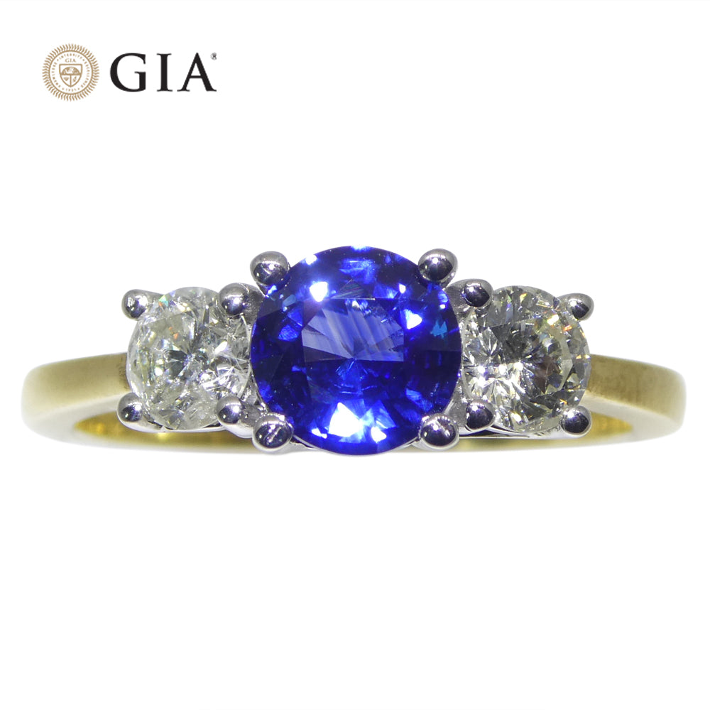 1.05ct Round Blue Sapphire, Diamond Ring set in 18k White and Yellow Gold, GIA Certified Sri Lanka - Skyjems Wholesale Gemstones