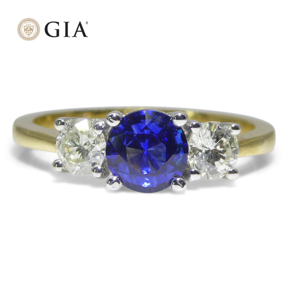 1.05ct Round Blue Sapphire, Diamond Ring set in 18k White and Yellow Gold, GIA Certified Sri Lanka - Skyjems Wholesale Gemstones