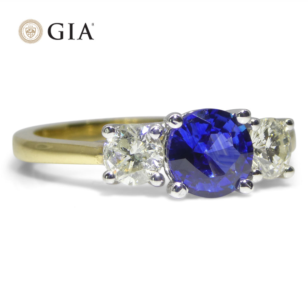1.05ct Round Blue Sapphire, Diamond Ring set in 18k White and Yellow Gold, GIA Certified Sri Lanka - Skyjems Wholesale Gemstones