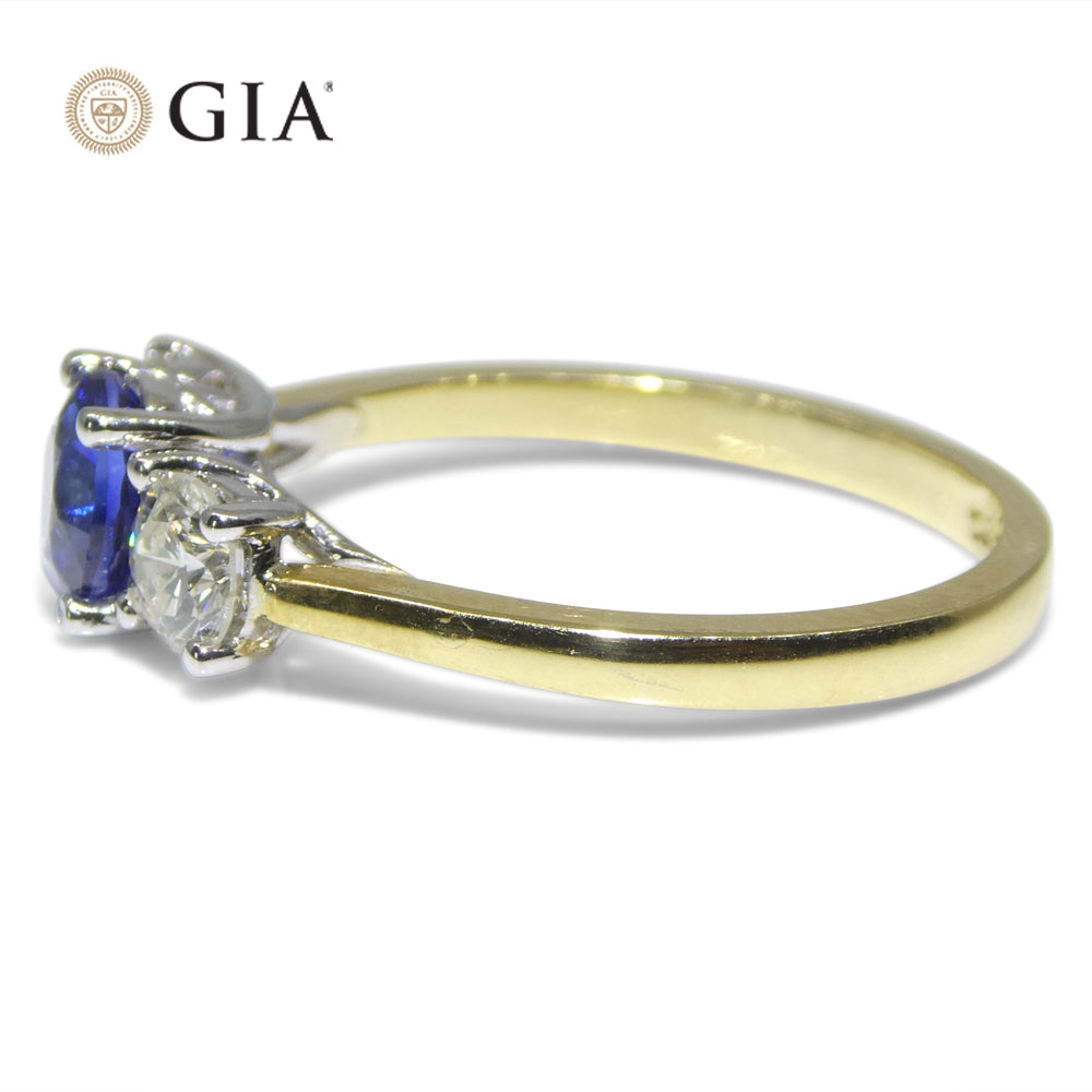 1.05ct Round Blue Sapphire, Diamond Ring set in 18k White and Yellow Gold, GIA Certified Sri Lanka - Skyjems Wholesale Gemstones