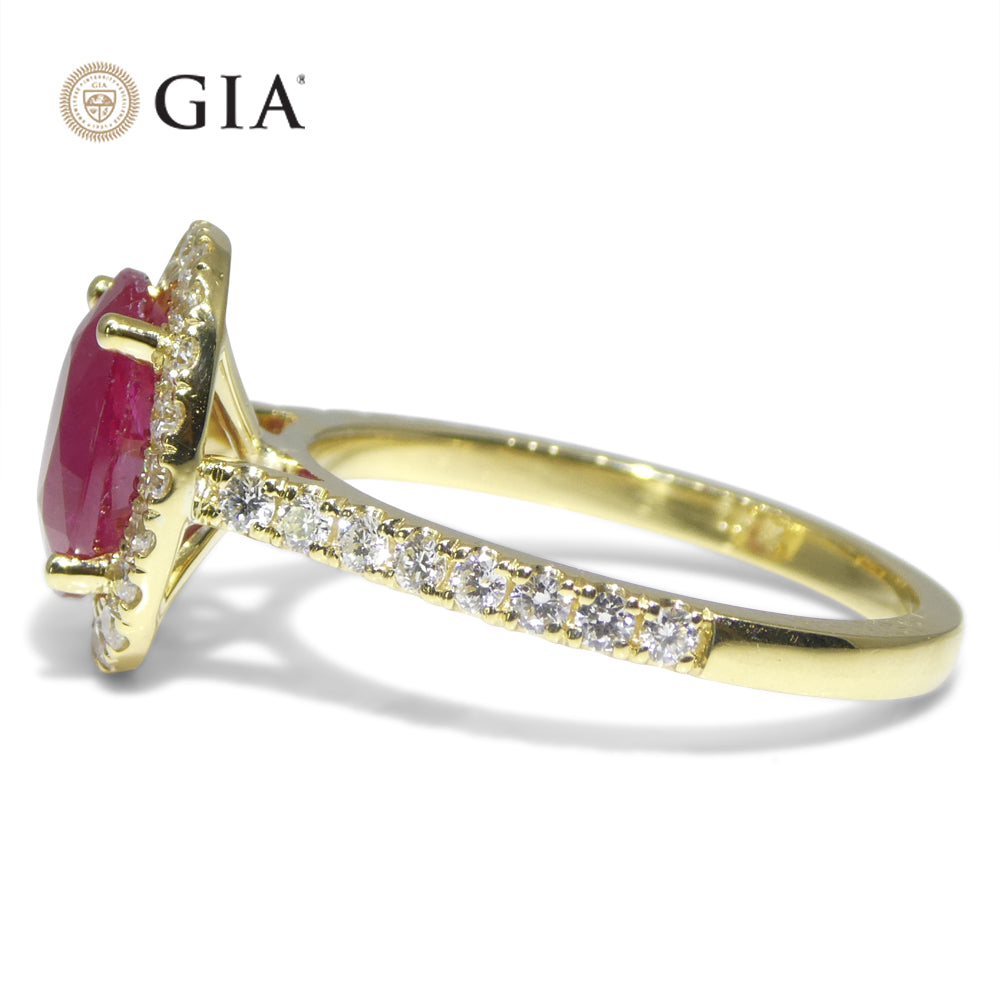 2.18ct Oval Red Ruby, Diamond Halo Engagement Ring set in 18k Yellow Gold, GIA Certified Mozambique - Skyjems Wholesale Gemstones