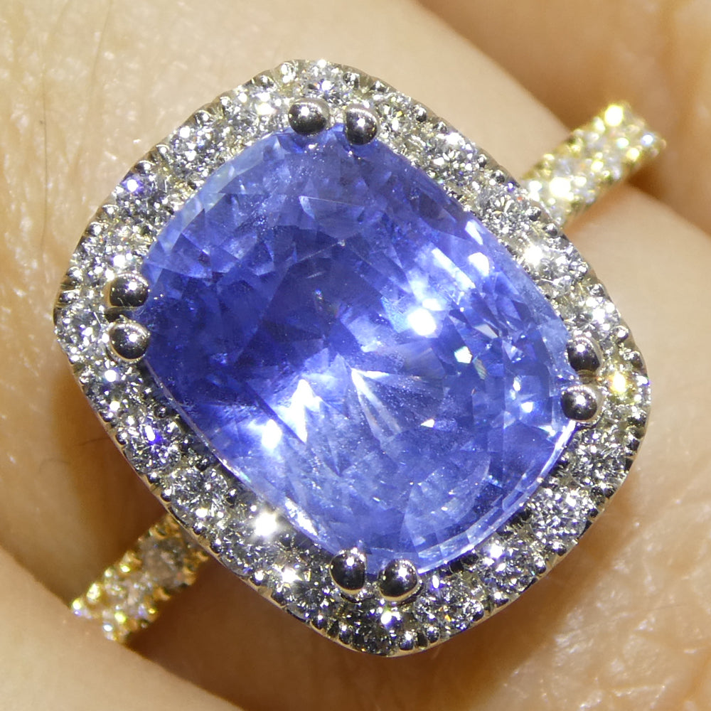 4.35ct Cushion Blue Sapphire, Diamond Ring set in 18k White and Yellow Gold, GIA Certified Unheated, Sri Lanka - Skyjems Wholesale Gemstones