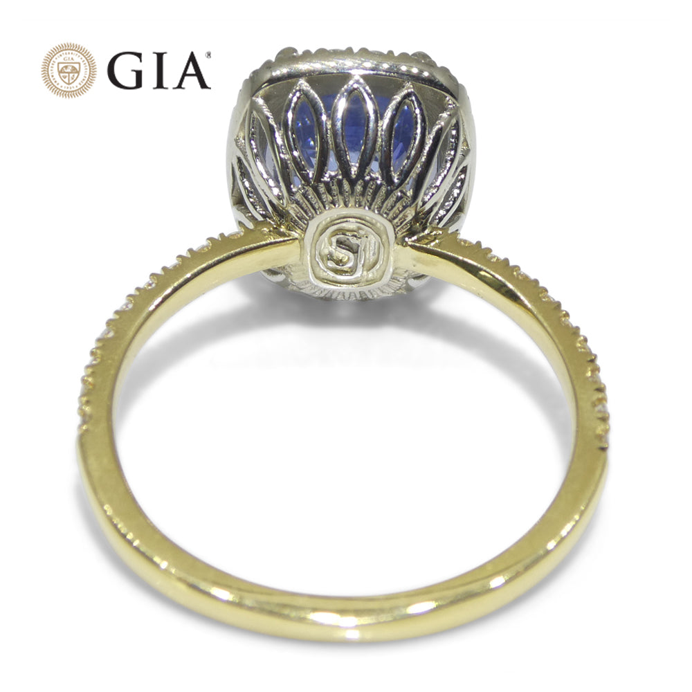 4.35ct Cushion Blue Sapphire, Diamond Ring set in 18k White and Yellow Gold, GIA Certified Unheated, Sri Lanka - Skyjems Wholesale Gemstones