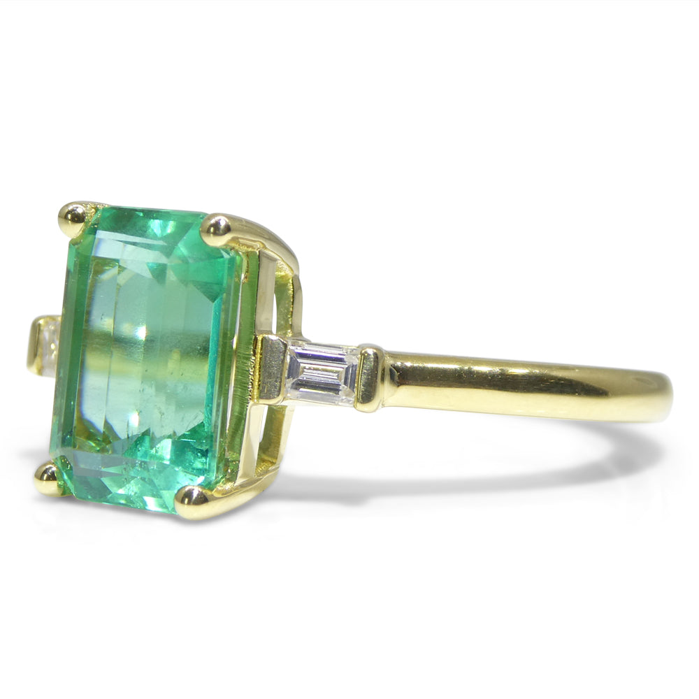 2.07ct Green Emerald, Diamond Engagement Ring set in 18k Yellow Gold - Skyjems Wholesale Gemstones