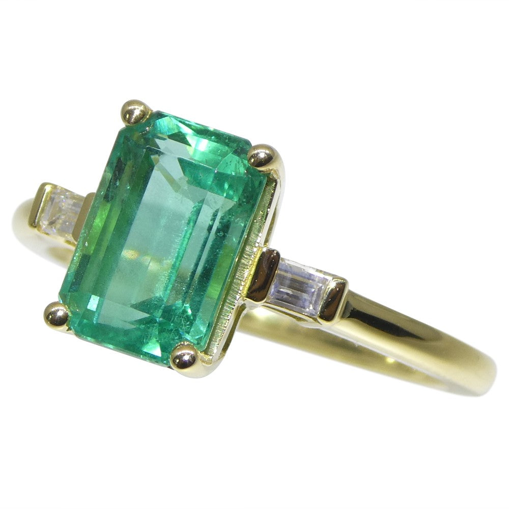 2.07ct Green Emerald, Diamond Engagement Ring set in 18k Yellow Gold - Skyjems Wholesale Gemstones